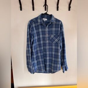American Apparel Flannel Shirt Mens Medium Blue Plaid USA MADE